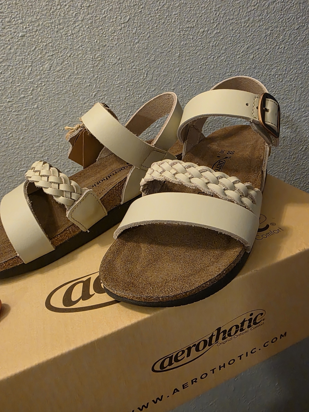 Aerothotic Leather Cream Braided Strap Women’s Sandals